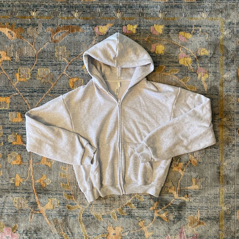 Skims cotton fleece zip up hoodie size small light heather grey